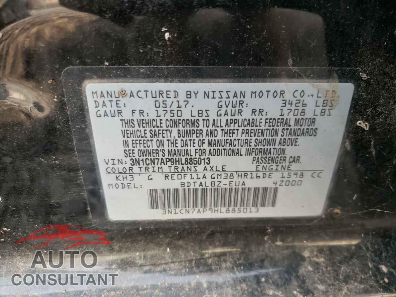 NISSAN VERSA 2017 - 3N1CN7AP9HL885013