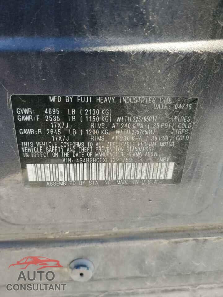SUBARU OUTBACK 2015 - 4S4BSBCCXF3321759
