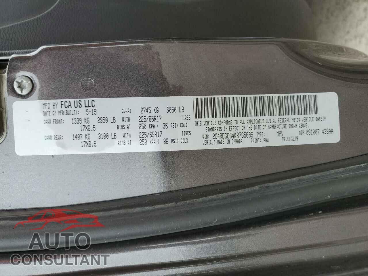 DODGE CARAVAN 2019 - 2C4RDGCG4KR765895