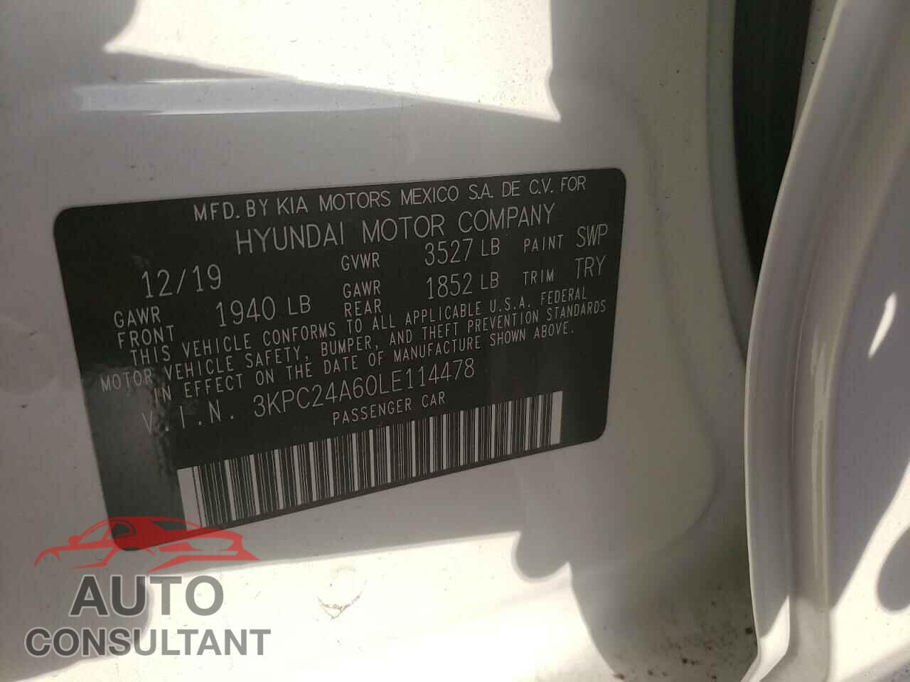 HYUNDAI ACCENT 2020 - 3KPC24A60LE114478