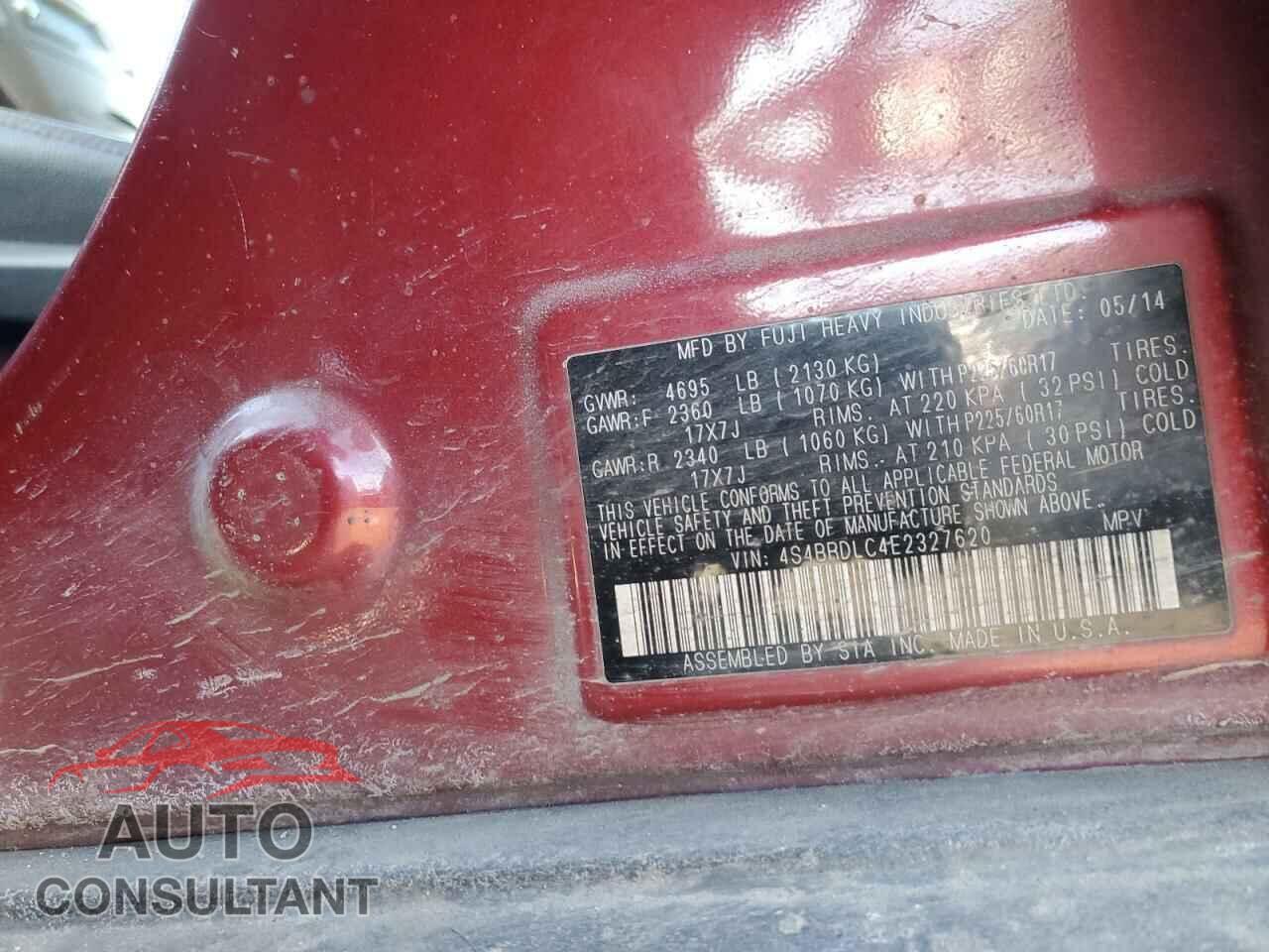 SUBARU OUTBACK 2014 - 4S4BRDLC4E2327620