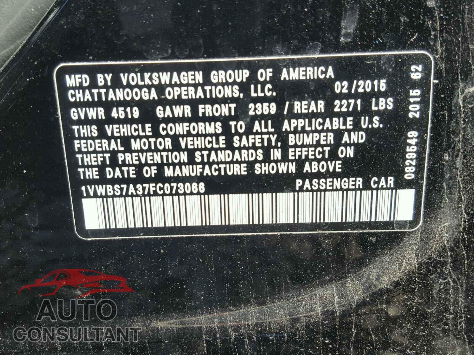 VOLKSWAGEN PASSAT 2015 - 1VWBS7A37FC073066