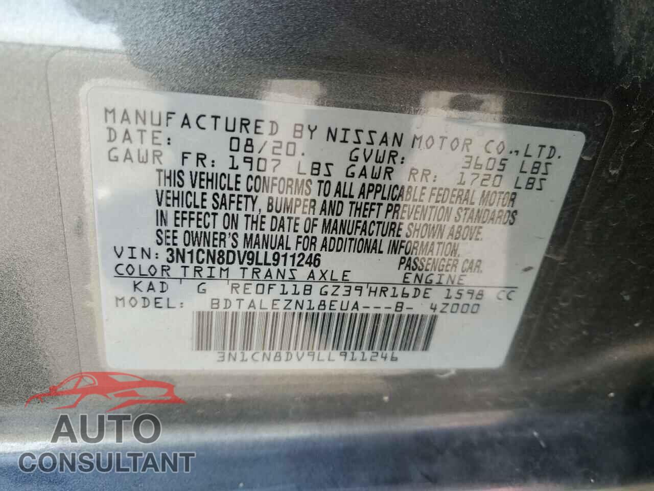 NISSAN VERSA 2020 - 3N1CN8DV9LL911246