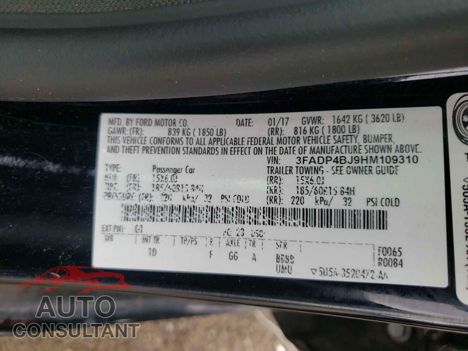 FORD FIESTA 2017 - 3FADP4BJ9HM109310