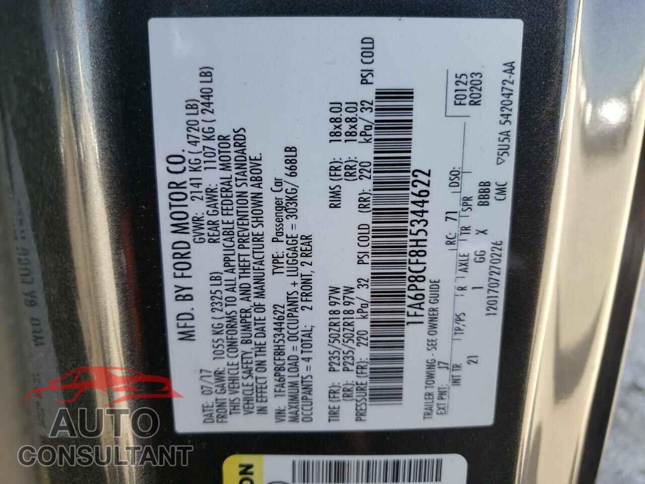 FORD MUSTANG 2017 - 1FA6P8CF8H5344622