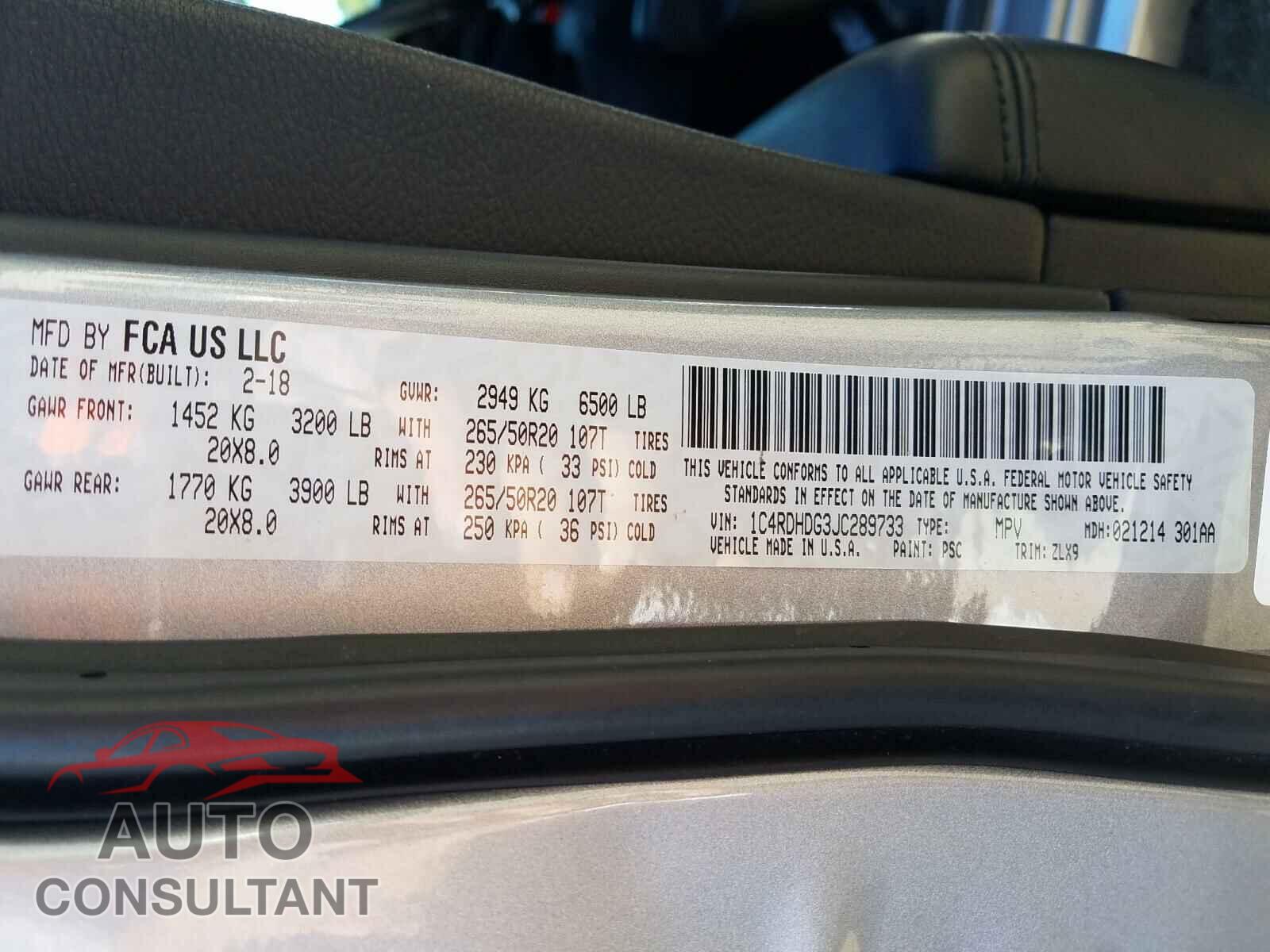DODGE DURANGO 2018 - 1C4RDHDG3JC289733