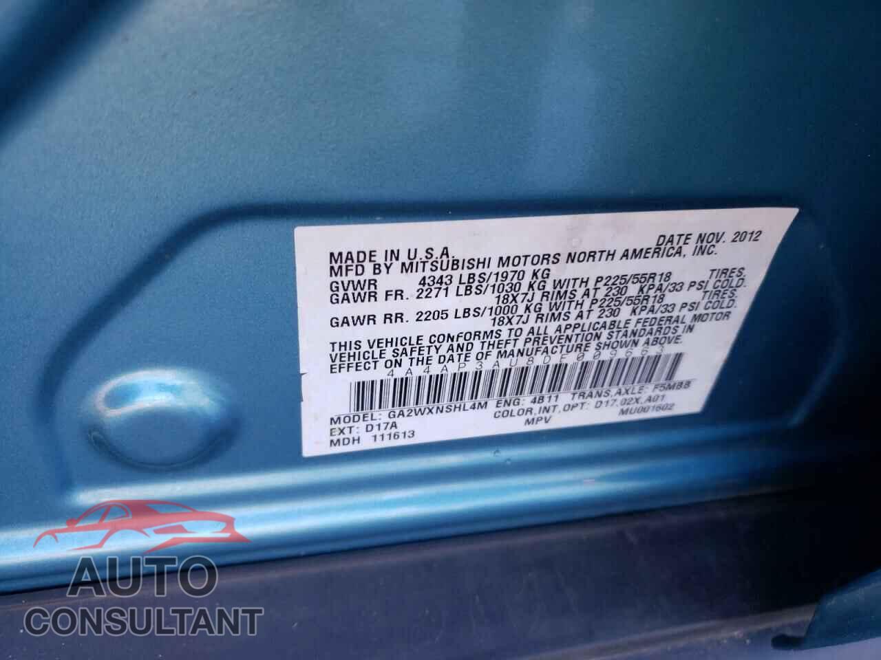 MITSUBISHI OUTLANDER 2013 - 4A4AP3AU8DE009663