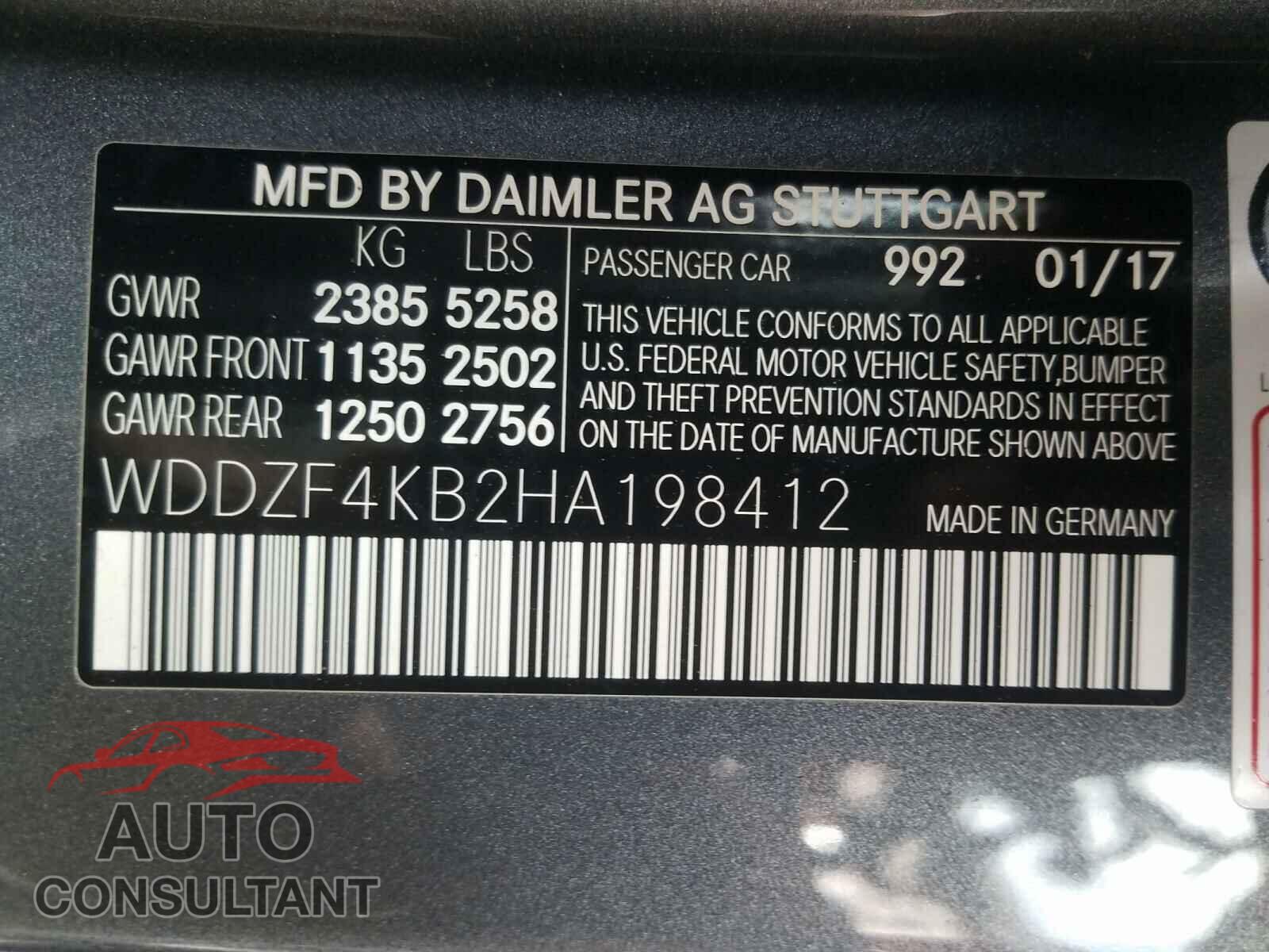 MERCEDES-BENZ E CLASS 2017 - WDDZF4KB2HA198412