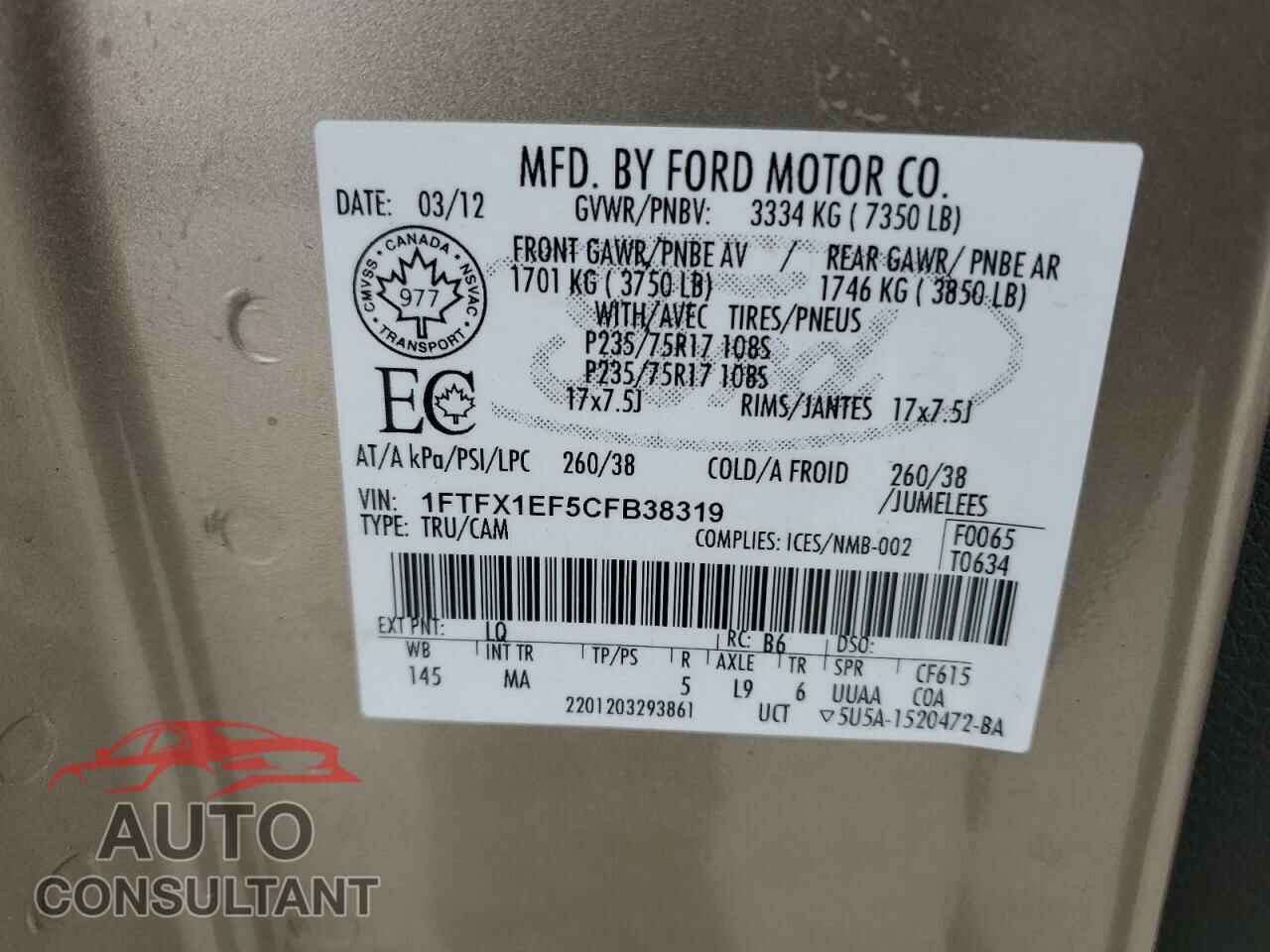 FORD F-150 2012 - 1FTFX1EF5CFB38319