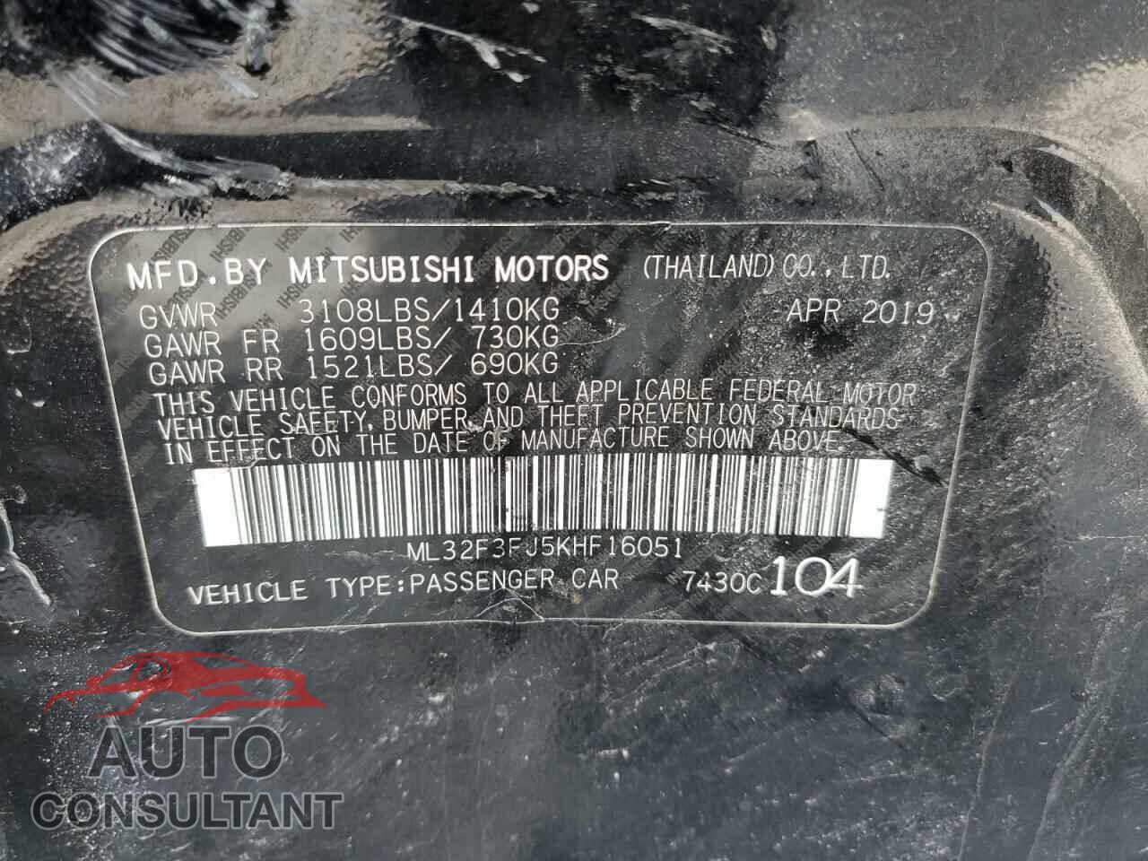 MITSUBISHI MIRAGE 2019 - ML32F3FJ5KHF16051