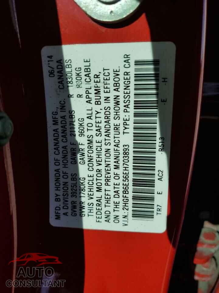 HONDA CIVIC 2014 - 2HGFB6E56EH703893