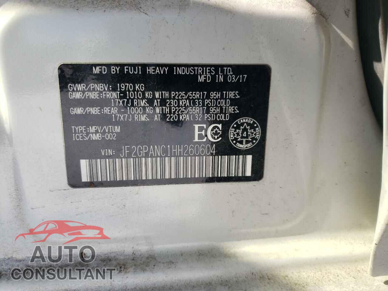 SUBARU CROSSTREK 2017 - JF2GPANC1HH260604