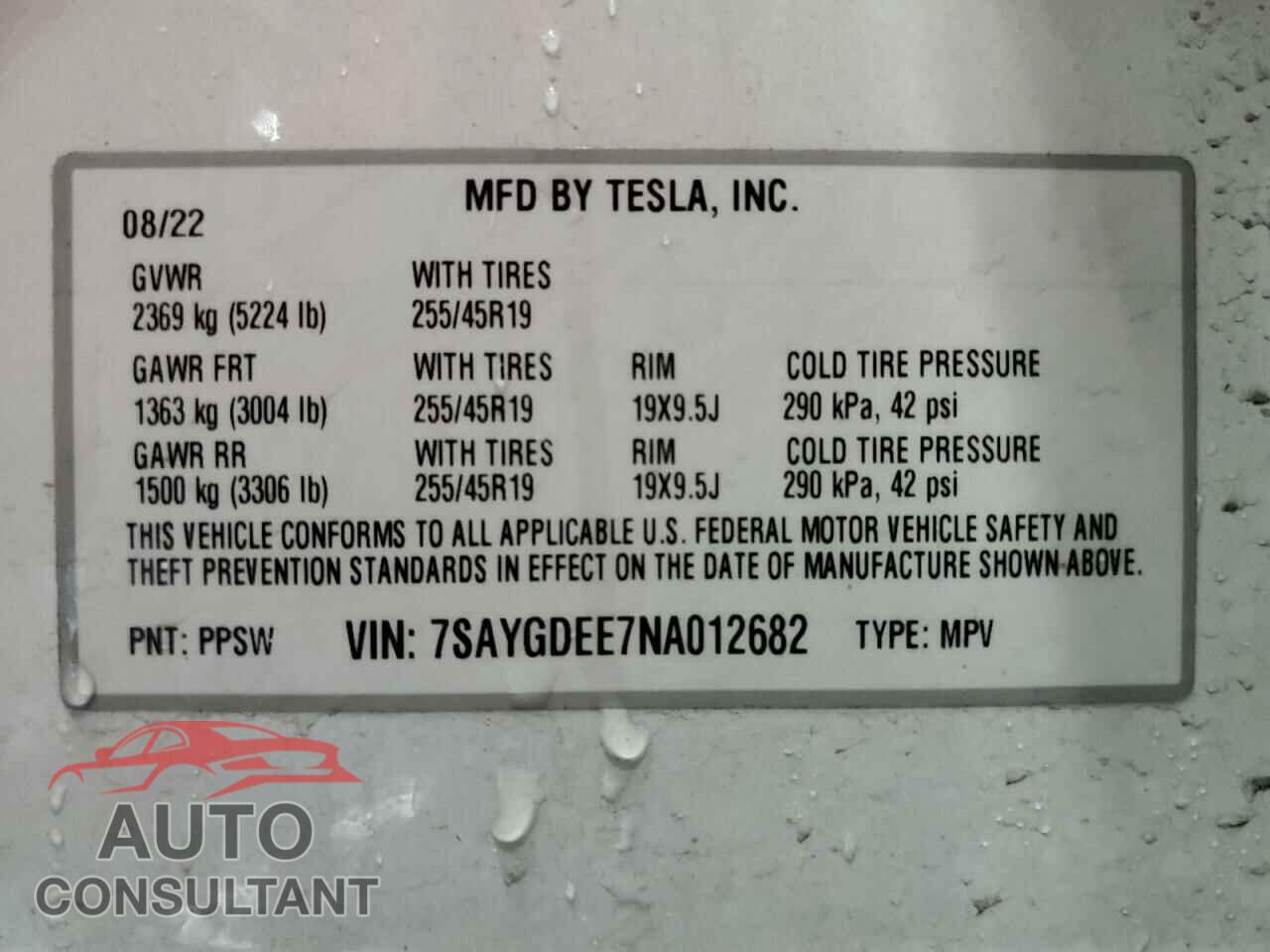 TESLA MODEL Y 2022 - 7SAYGDEE7NA012682