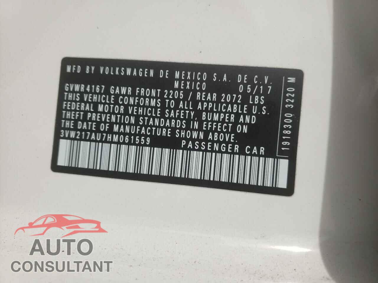 VOLKSWAGEN GOLF 2017 - 3VW217AU7HM061559