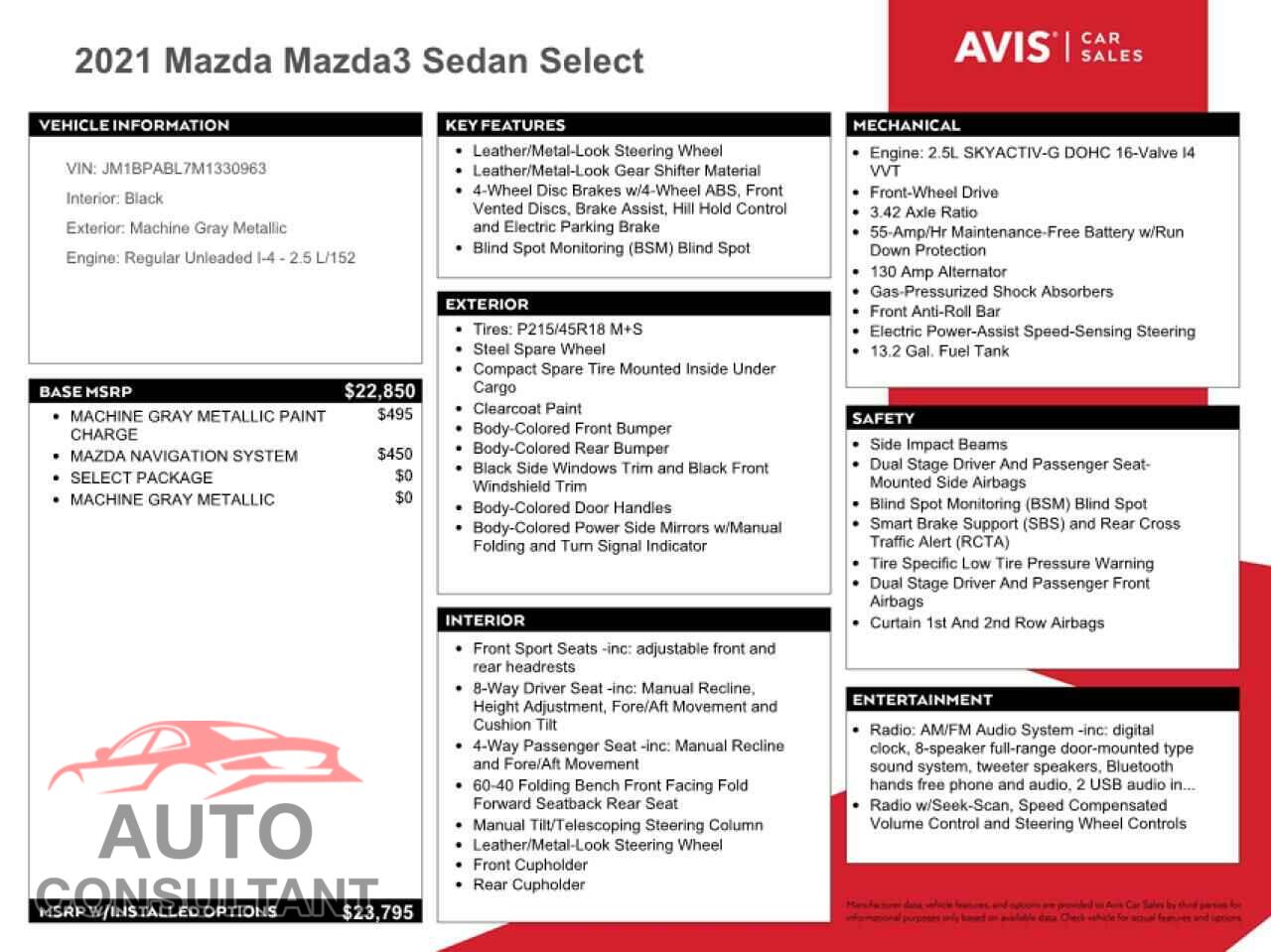 MAZDA 3 2021 - JM1BPABL7M1330963