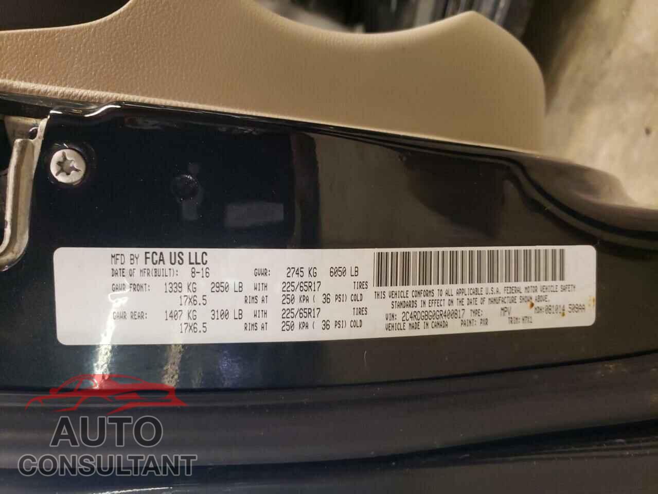 DODGE CARAVAN 2016 - 2C4RDGBG0GR400817