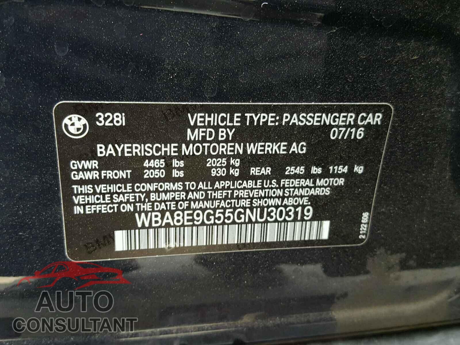BMW 3 SERIES 2016 - WBA8E9G55GNU30319