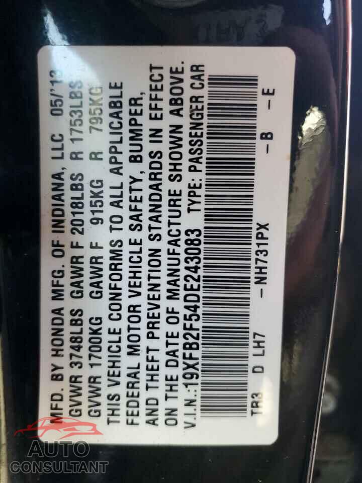 HONDA CIVIC 2013 - 19XFB2F54DE243083