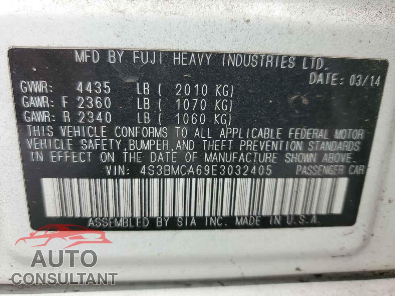 SUBARU LEGACY 2014 - 4S3BMCA69E3032405