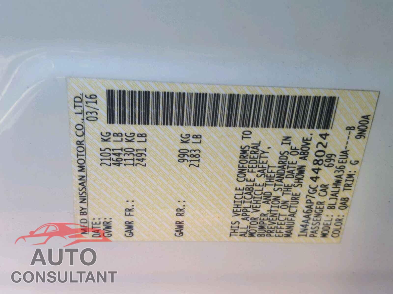 NISSAN MAXIMA 2016 - 1N4AA6AP7GC448024