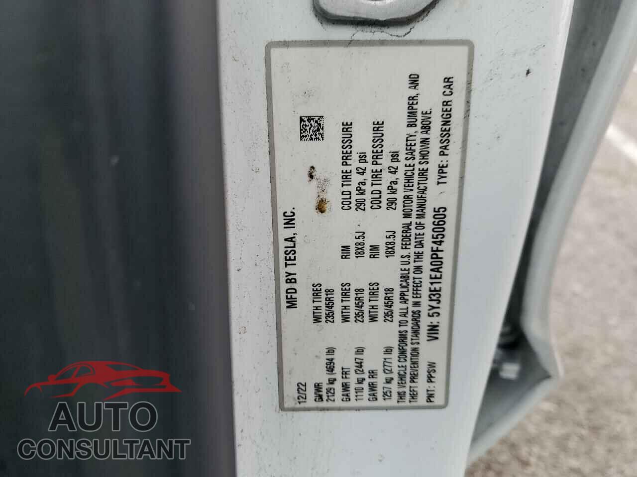 TESLA MODEL 3 2023 - 5YJ3E1EA0PF450605