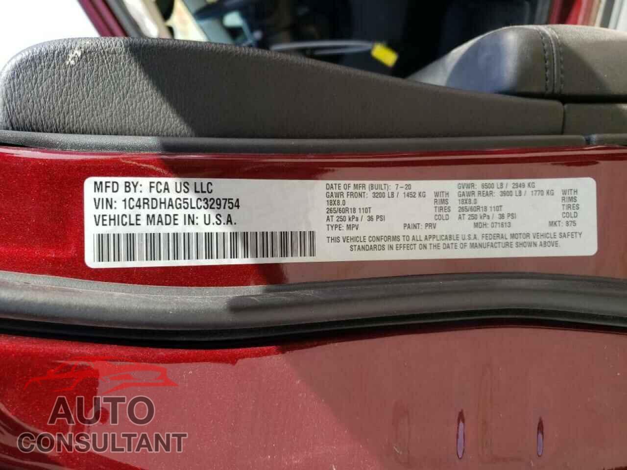 DODGE DURANGO 2020 - 1C4RDHAG5LC329754