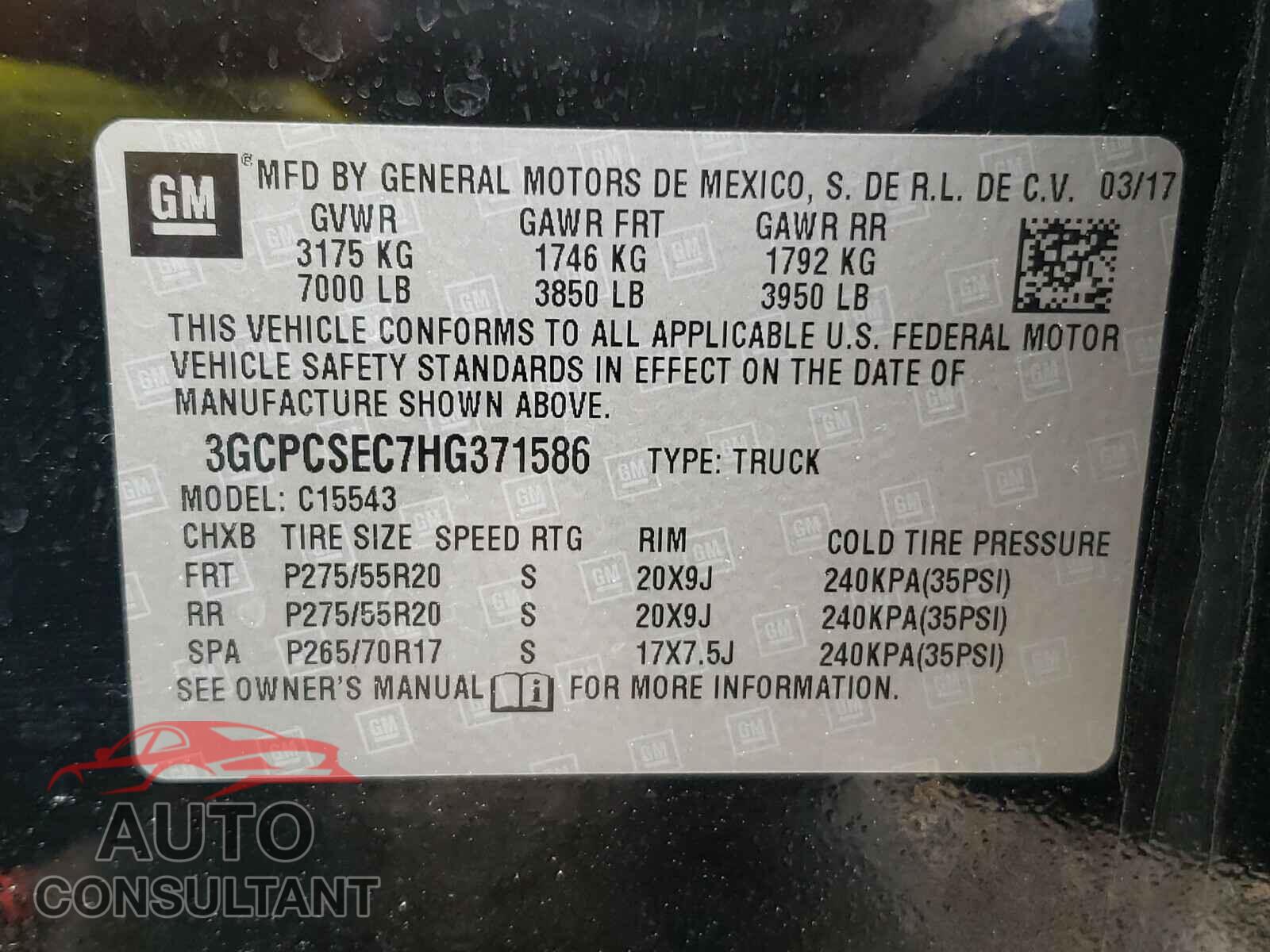 CHEVROLET SILVERADO 2017 - 3GCPCSEC7HG371586