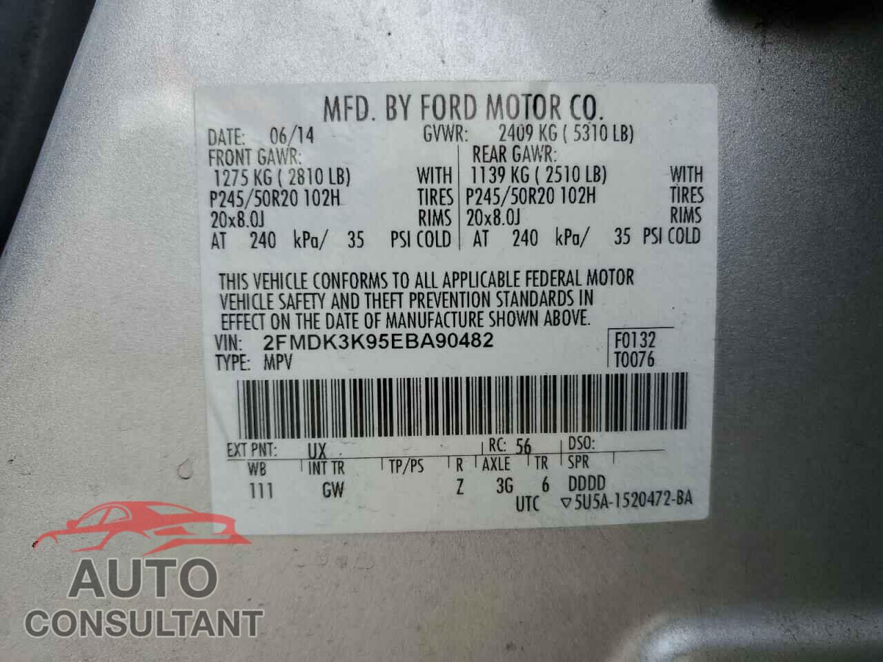 FORD EDGE 2014 - 2FMDK3K95EBA90482