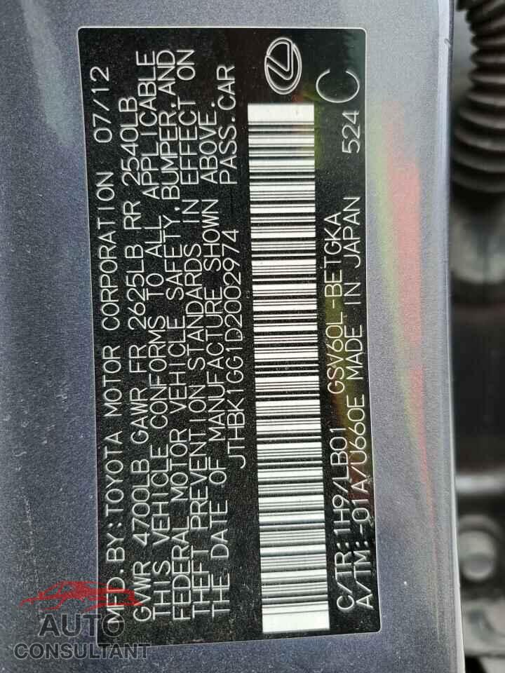 LEXUS ES350 2013 - JTHBK1GG1D2002974
