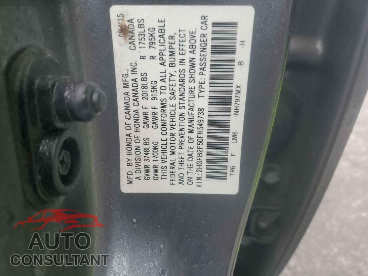 HONDA CIVIC 2015 - 2HGFB2F50FH549738