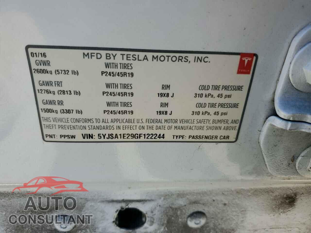 TESLA MODEL S 2016 - 5YJSA1E29GF122244