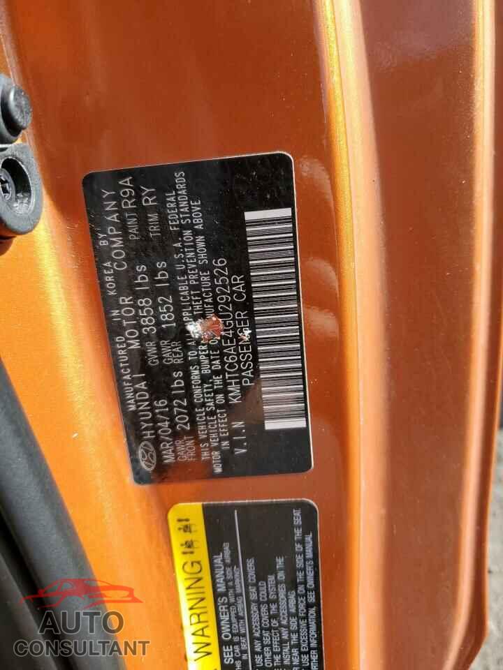 HYUNDAI VELOSTER 2016 - KMHTC6AE4GU292526