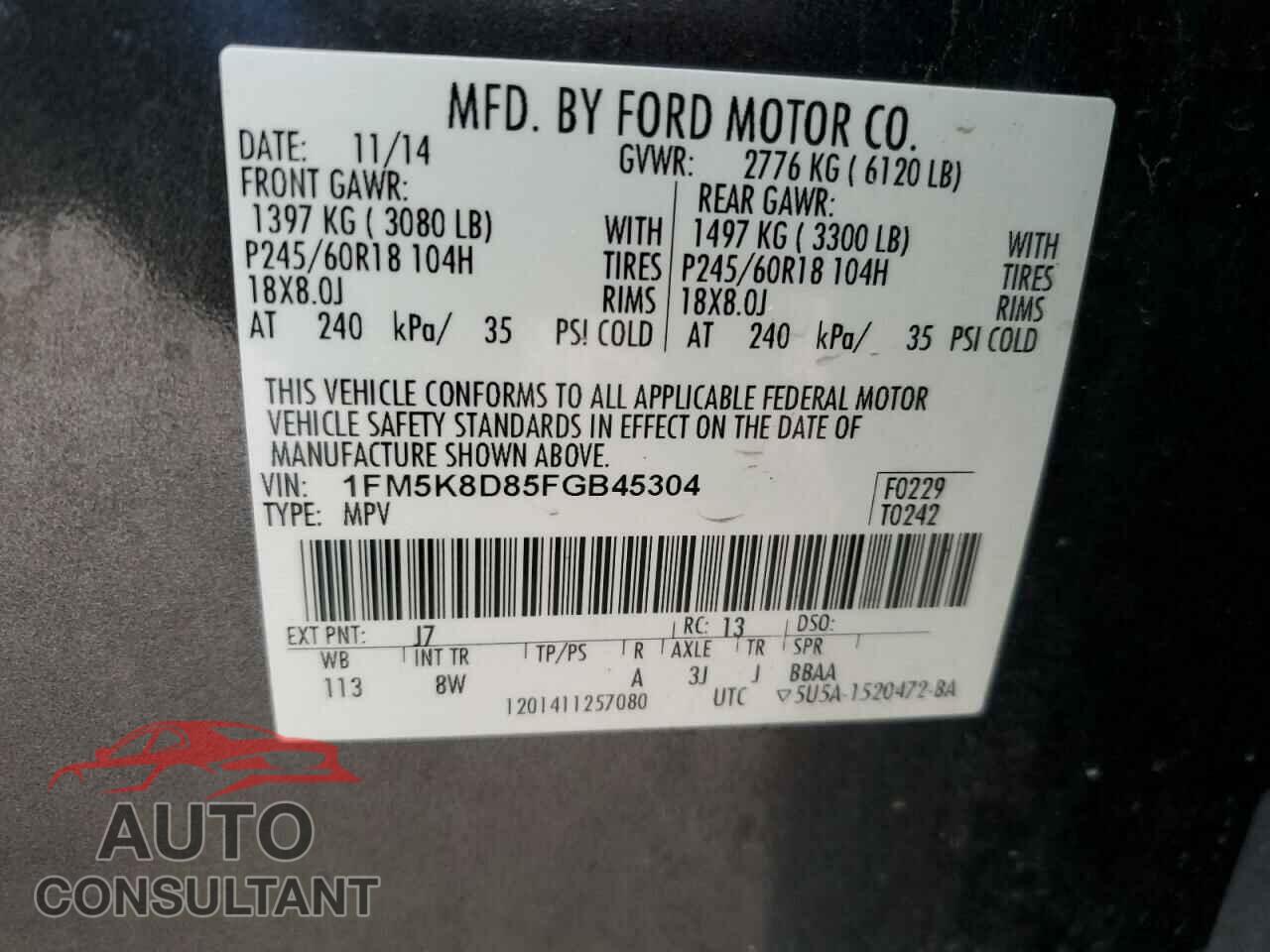 FORD EXPLORER 2015 - 1FM5K8D85FGB45304