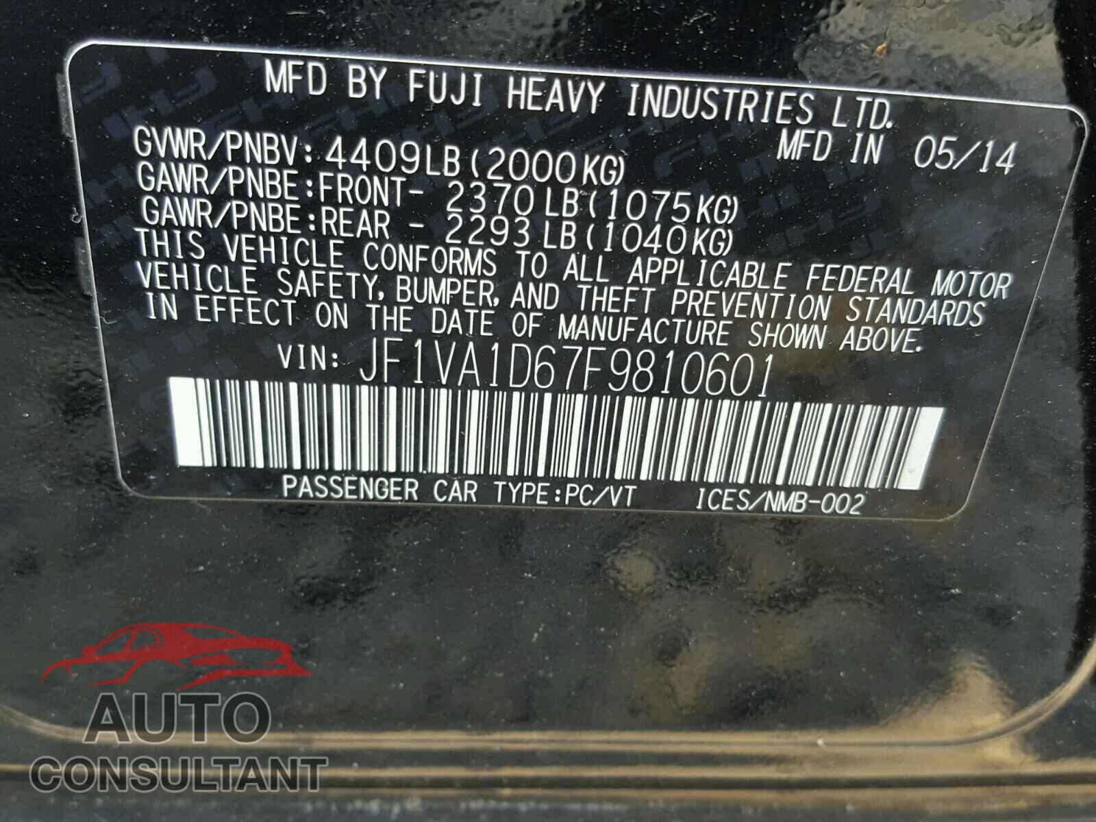 SUBARU WRX 2015 - JF1VA1D67F9810601