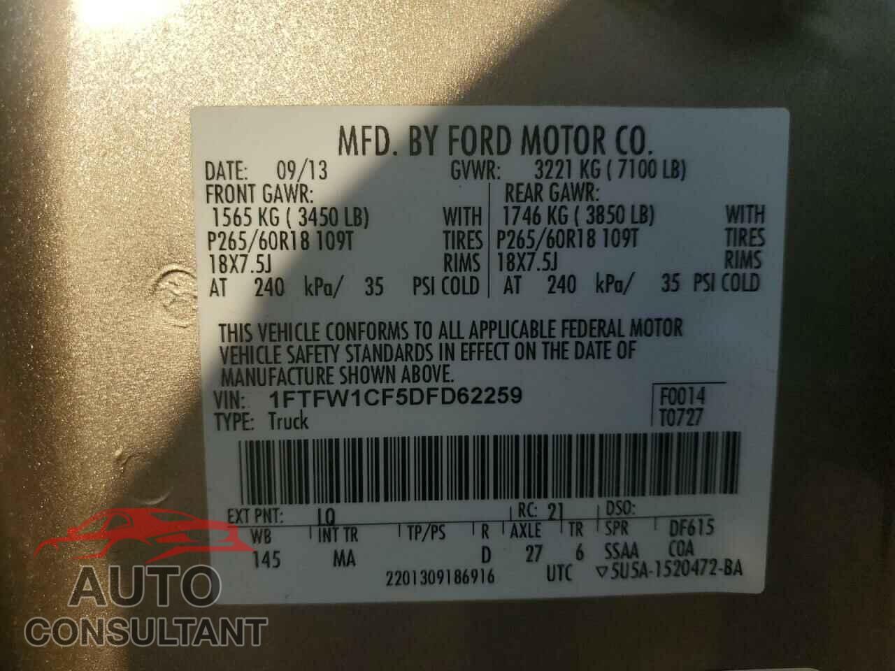 FORD F-150 2013 - 1FTFW1CF5DFD62259