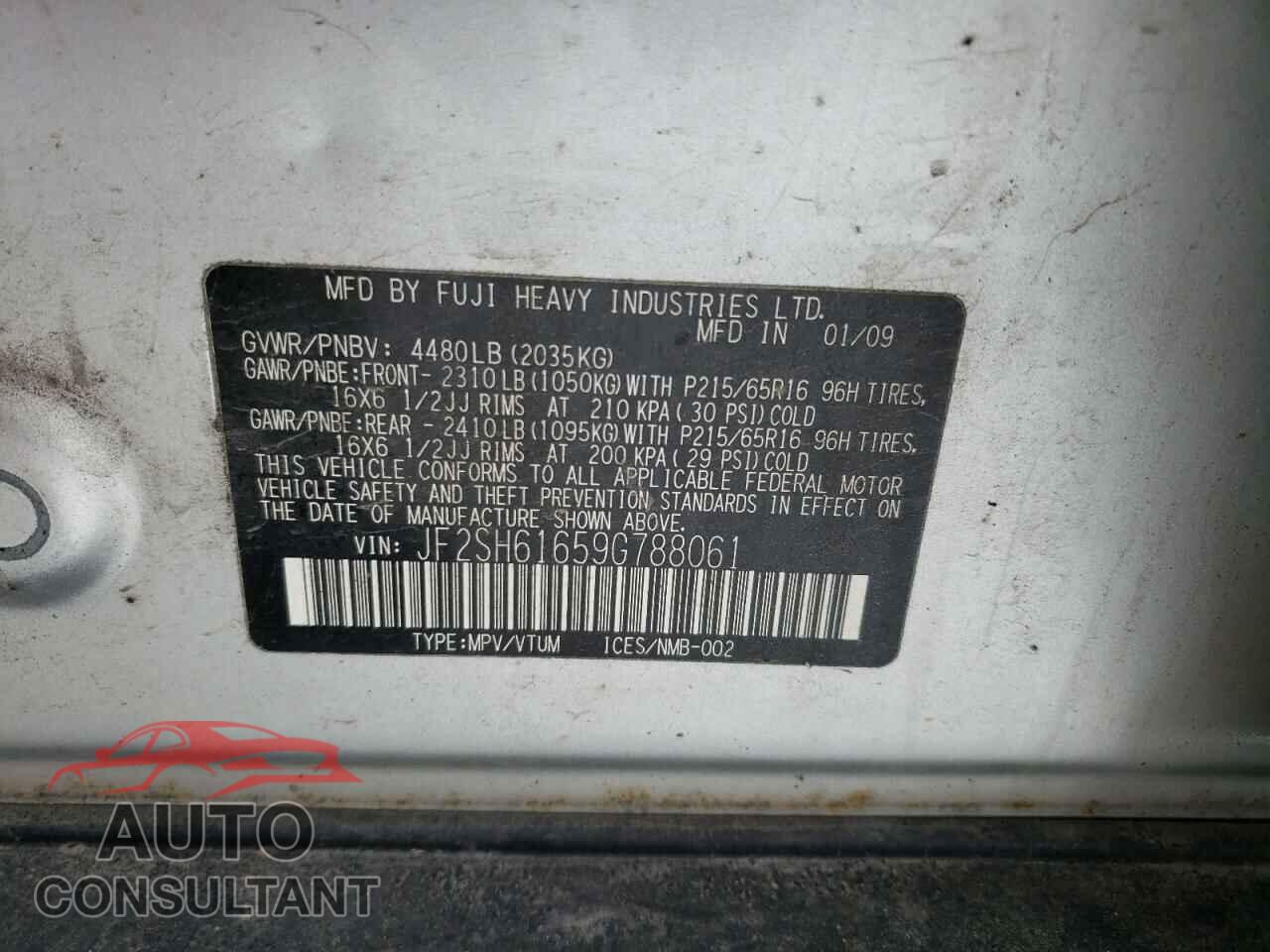 SUBARU FORESTER 2009 - JF2SH61659G788061