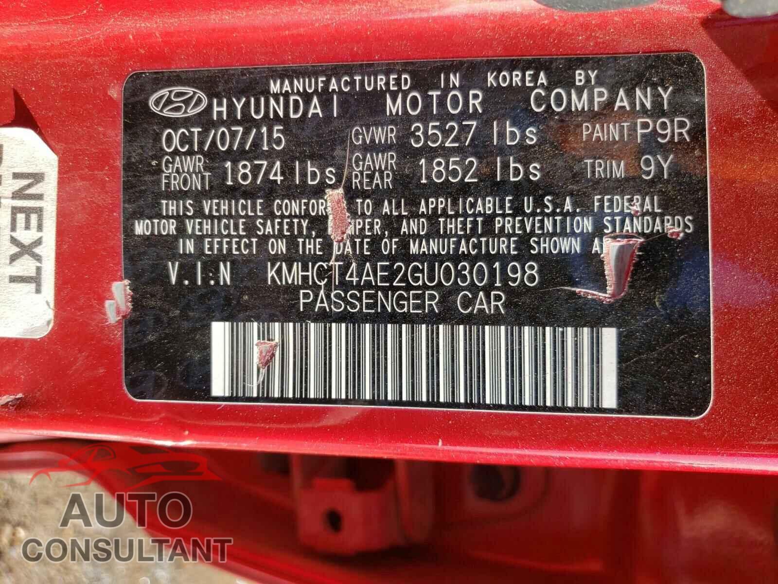 HYUNDAI ACCENT 2016 - KMHCT4AE2GU030198