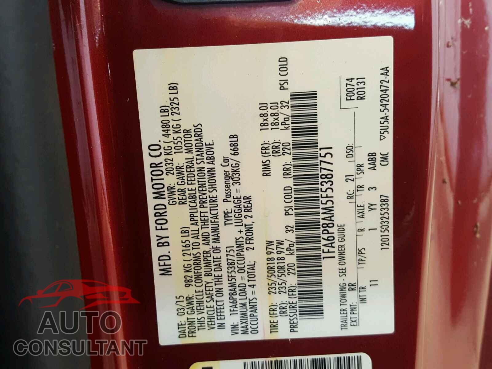 FORD MUSTANG 2015 - 1FA6P8AM5F5387751