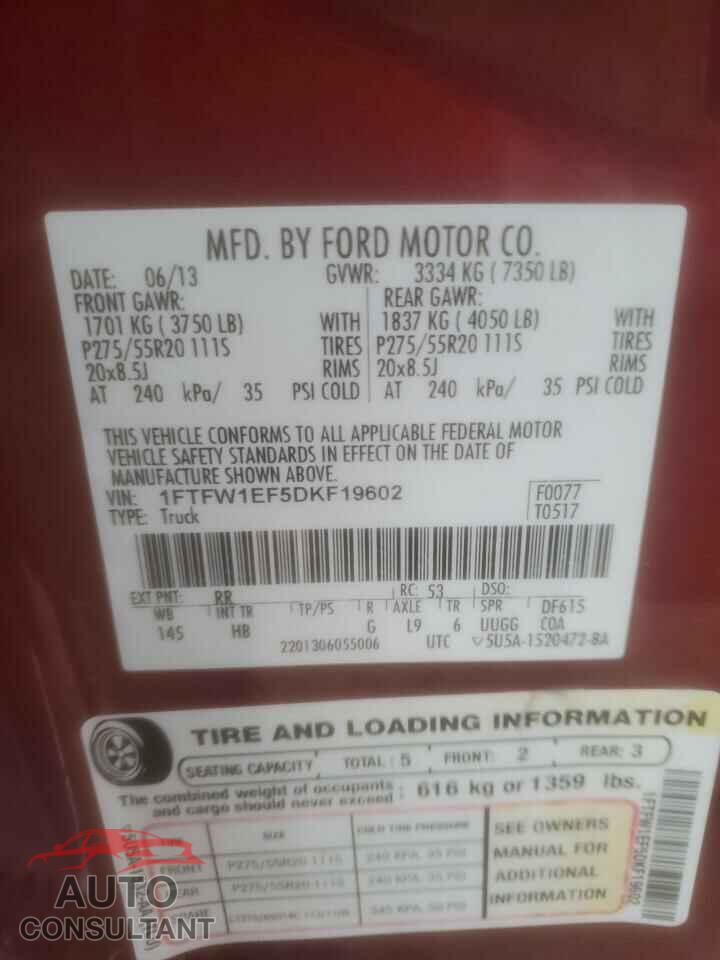 FORD F-150 2013 - 1FTFW1EF5DKF19602