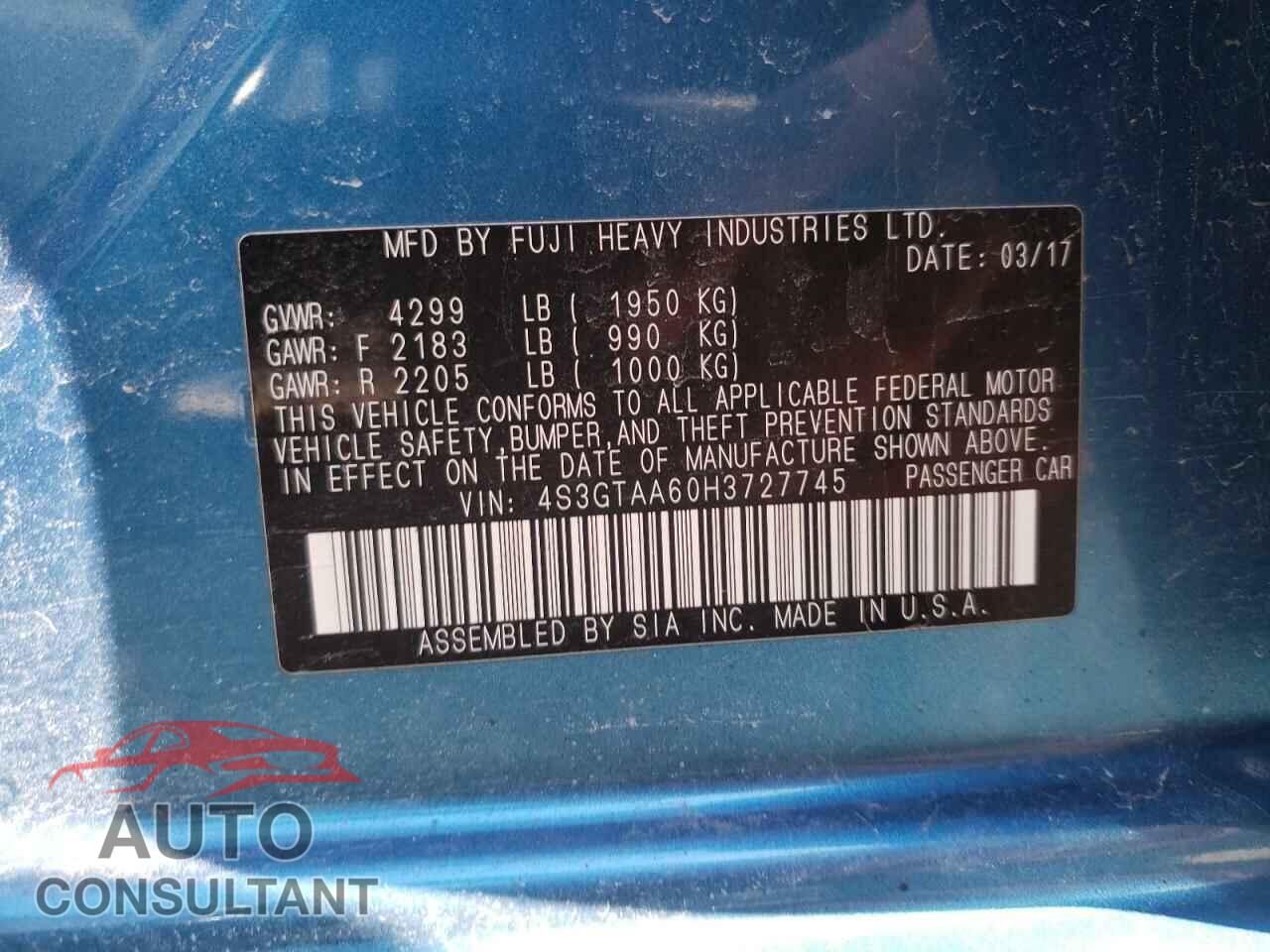SUBARU IMPREZA 2017 - 4S3GTAA60H3727745