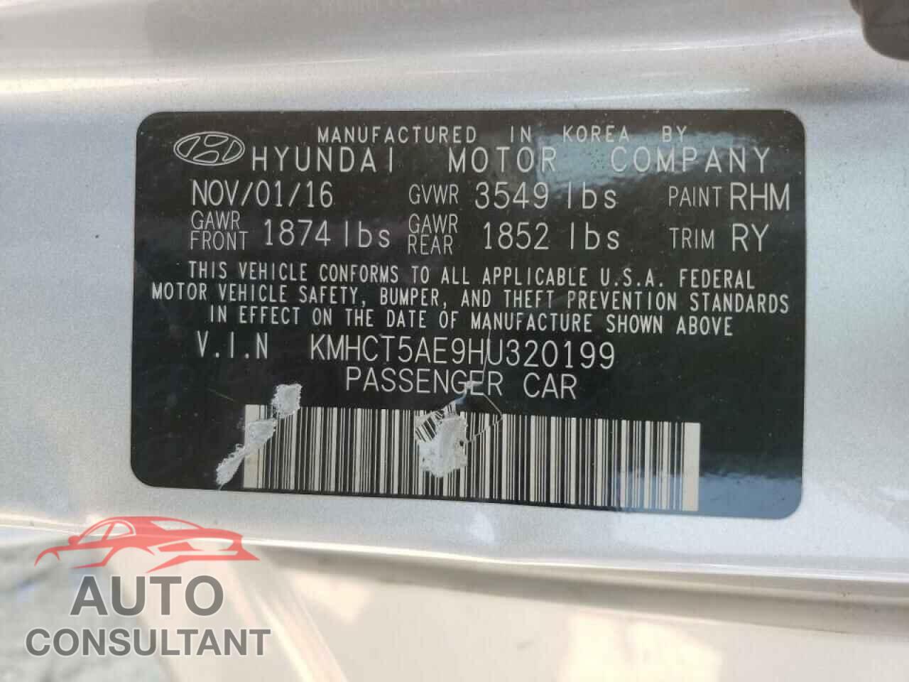 HYUNDAI ACCENT 2017 - KMHCT5AE9HU320199