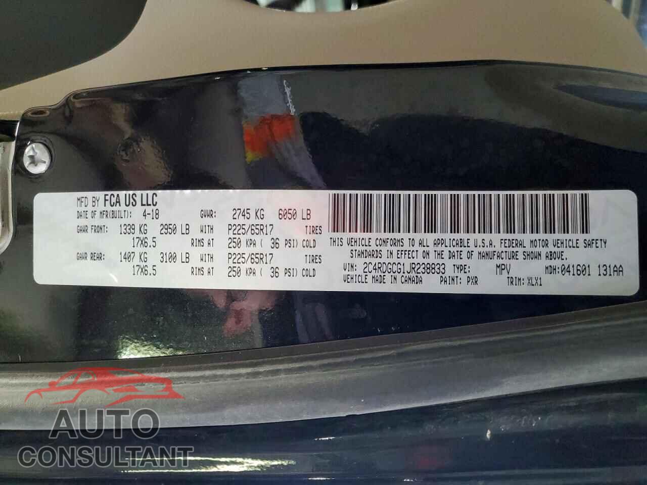 DODGE CARAVAN 2018 - 2C4RDGCG1JR238833