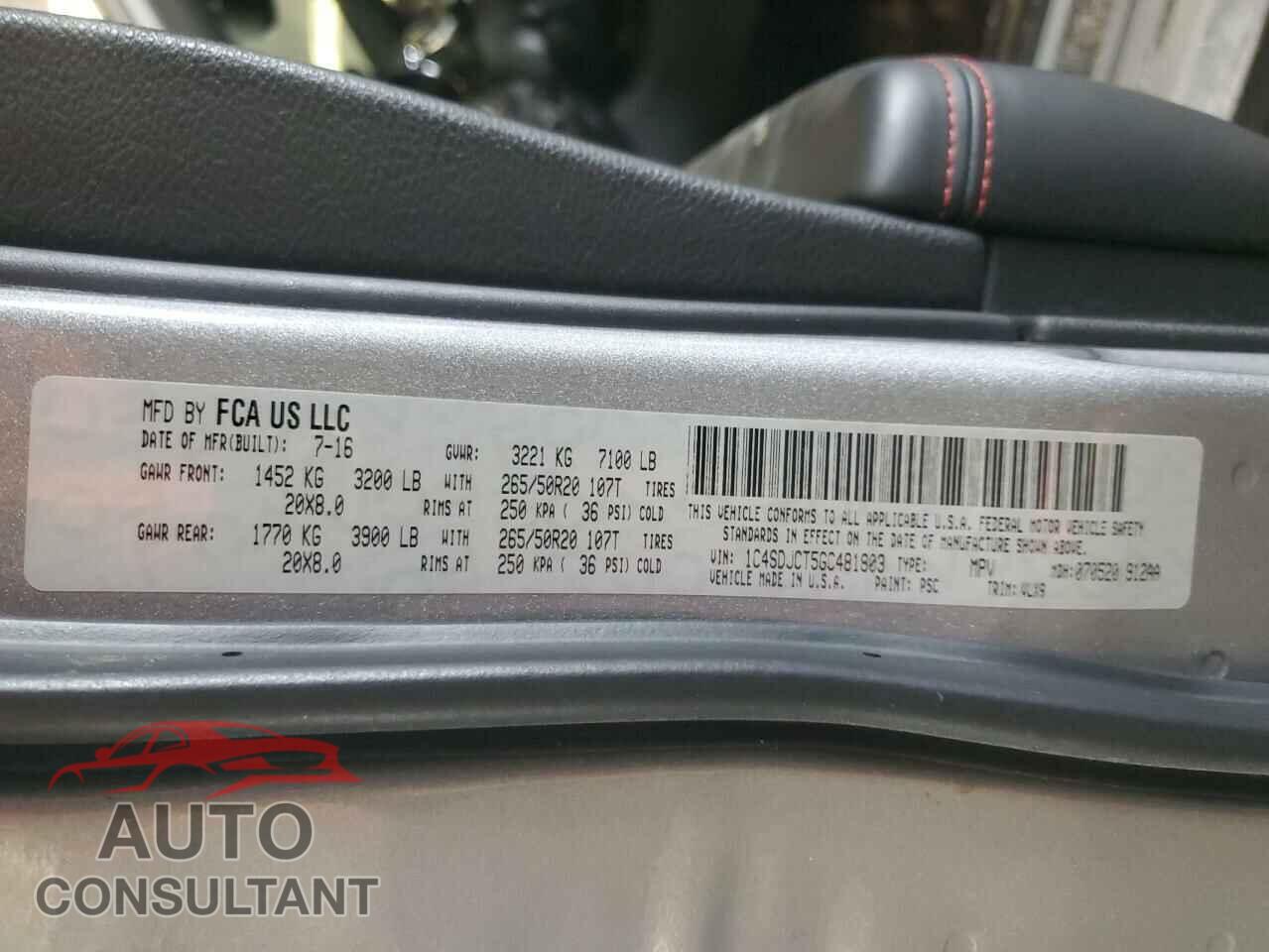 DODGE DURANGO 2016 - 1C4SDJCT5GC481803