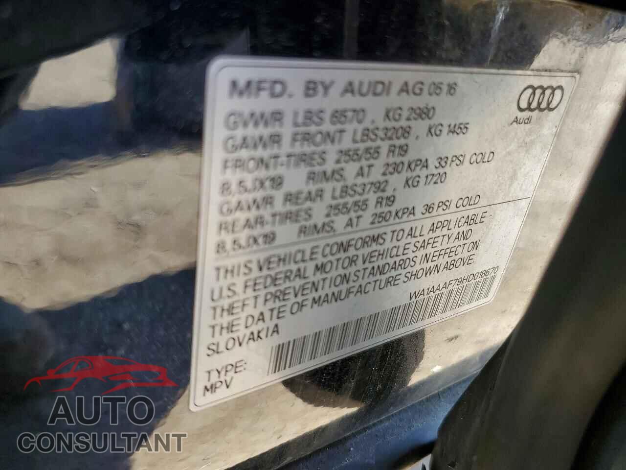 AUDI Q7 2017 - WA1AAAF79HD018670