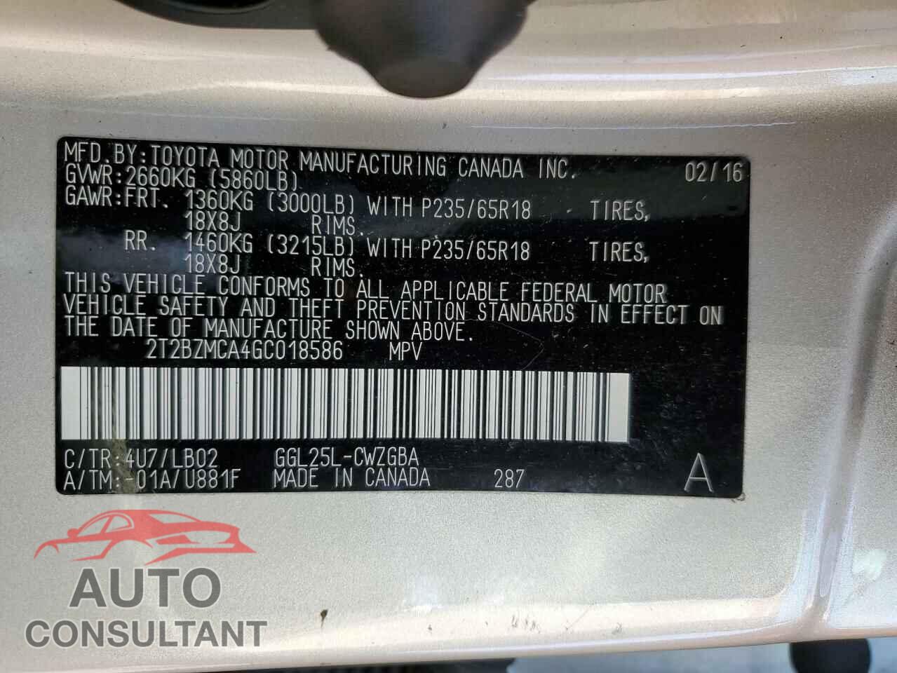 LEXUS RX350 2016 - 2T2BZMCA4GC018586