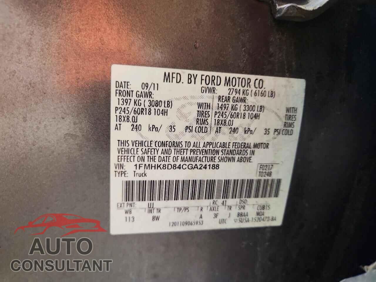 FORD EXPLORER 2012 - 1FMHK8D84CGA24188