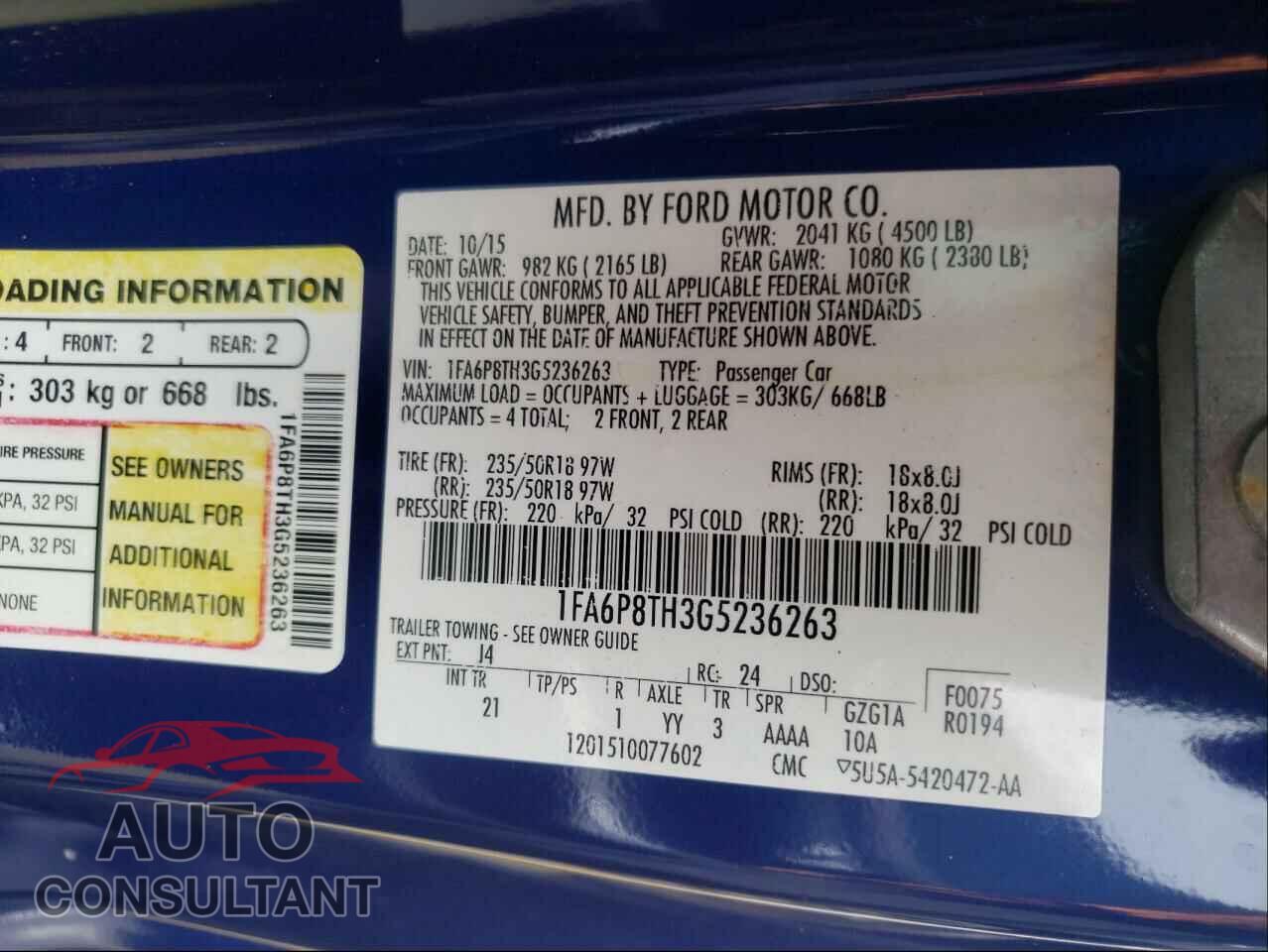 FORD MUSTANG 2016 - 1FA6P8TH3G5236263