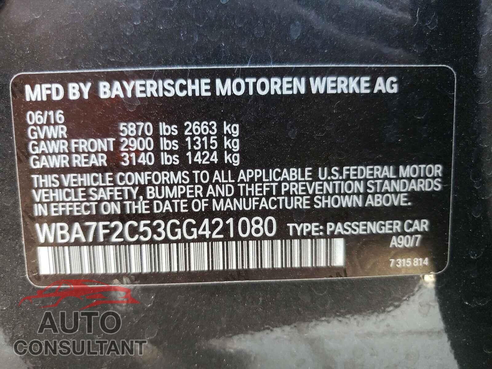 BMW 7 SERIES 2016 - WBA7F2C53GG421080