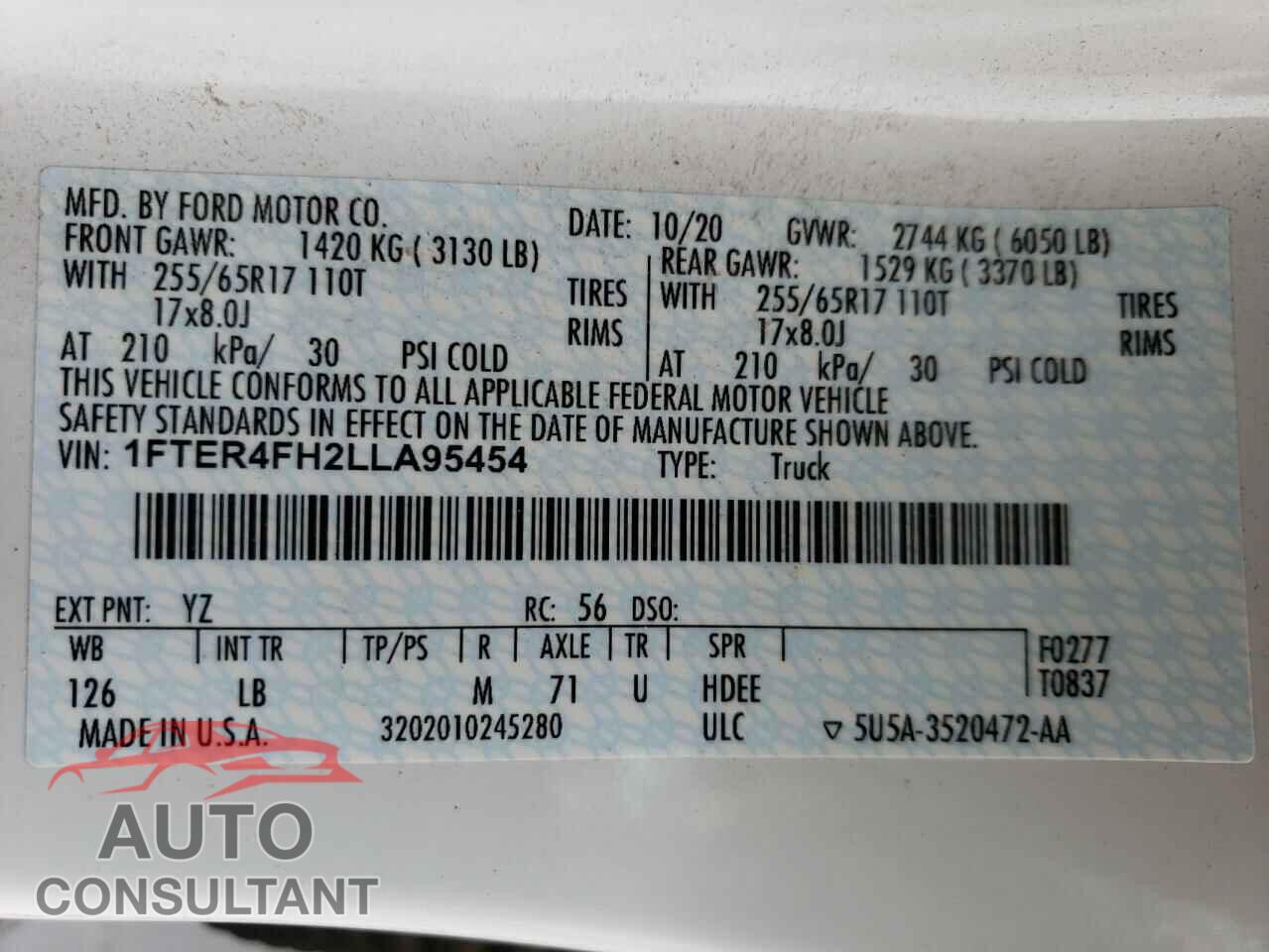 FORD RANGER 2020 - 1FTER4FH2LLA95454