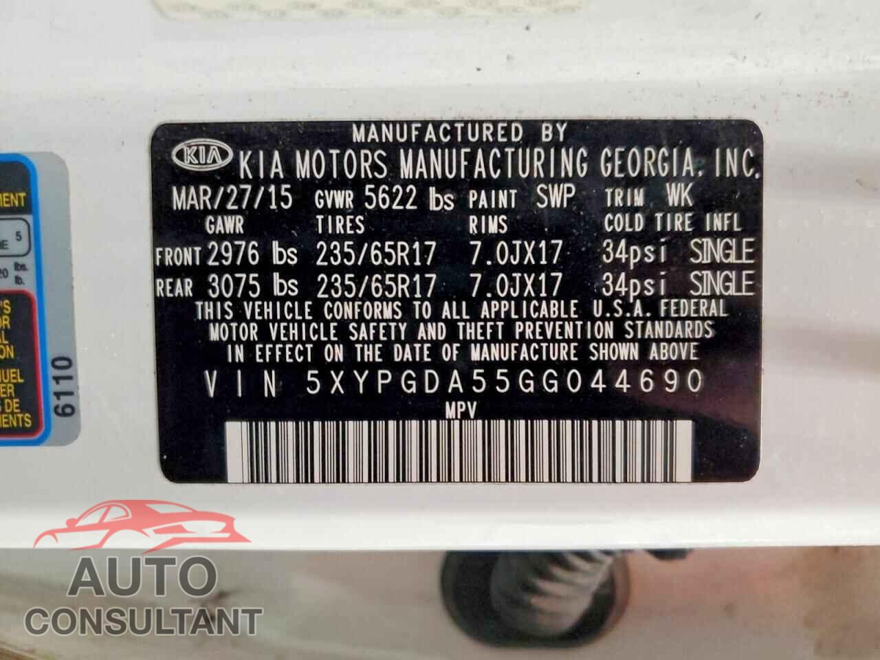 KIA SORENTO 2016 - 5XYPGDA55GG044690